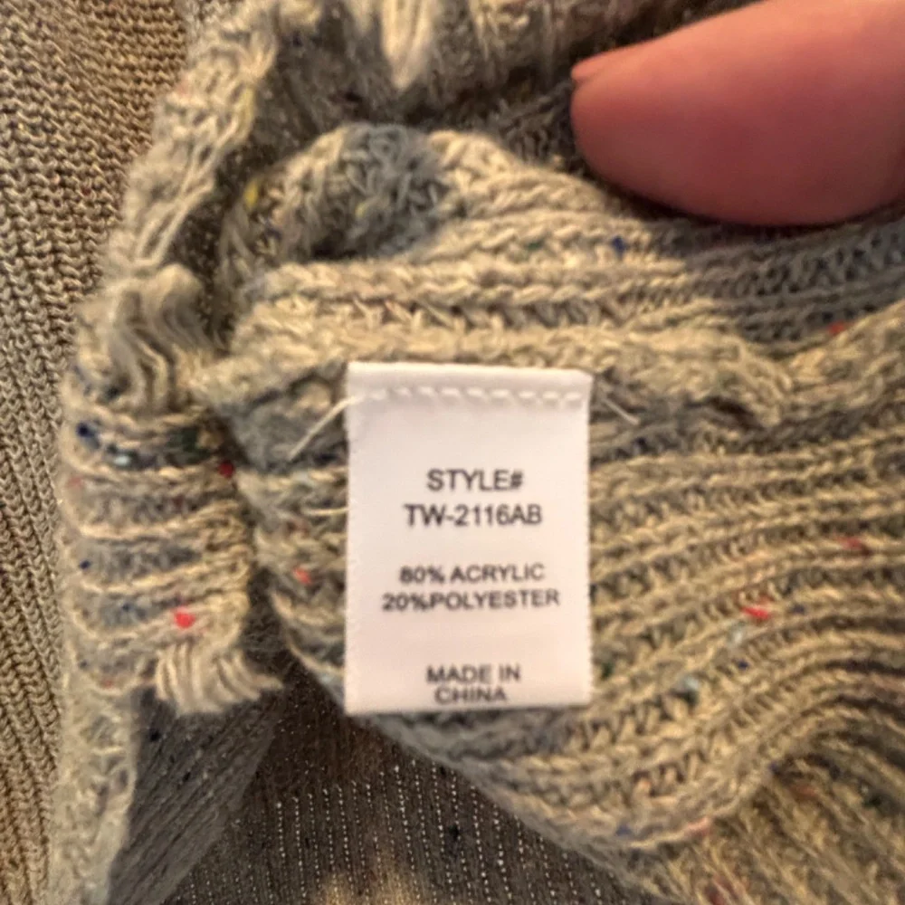 Zenana Rough-Edge, Distressed Grey V-Neck Sweater, Size Medium - Picture 4 of 4
